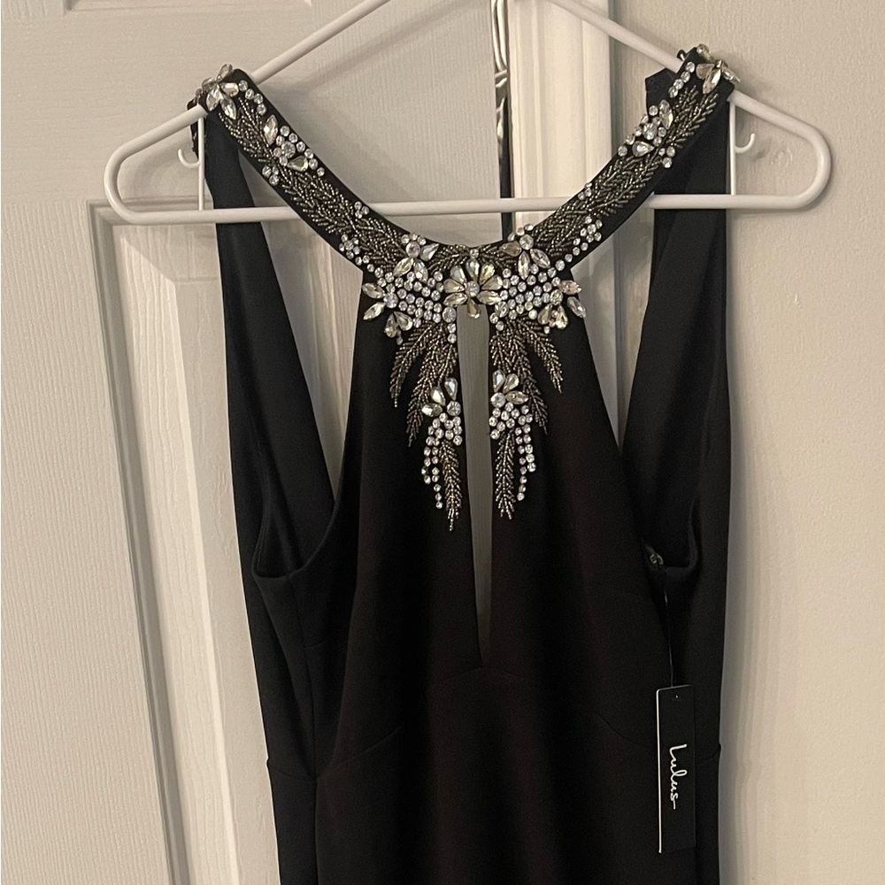 NWT Lulus formal dress with mermaid hem and rhinestone detail.